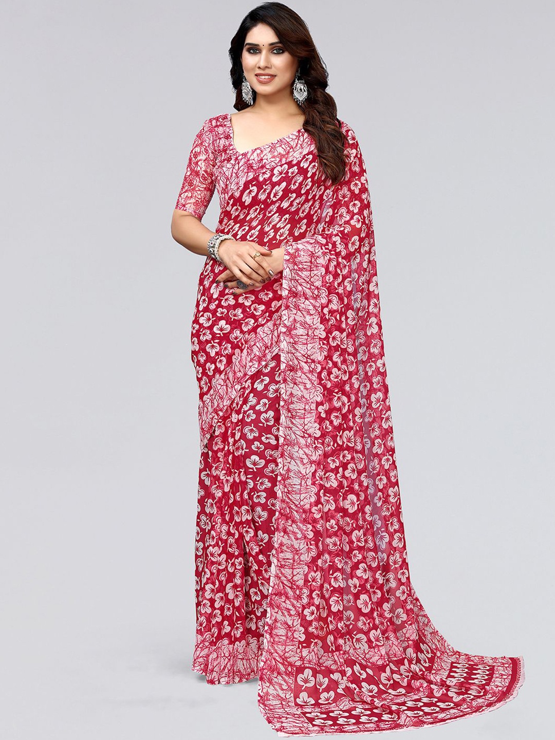 

KALINI Floral Printed Saree, Red