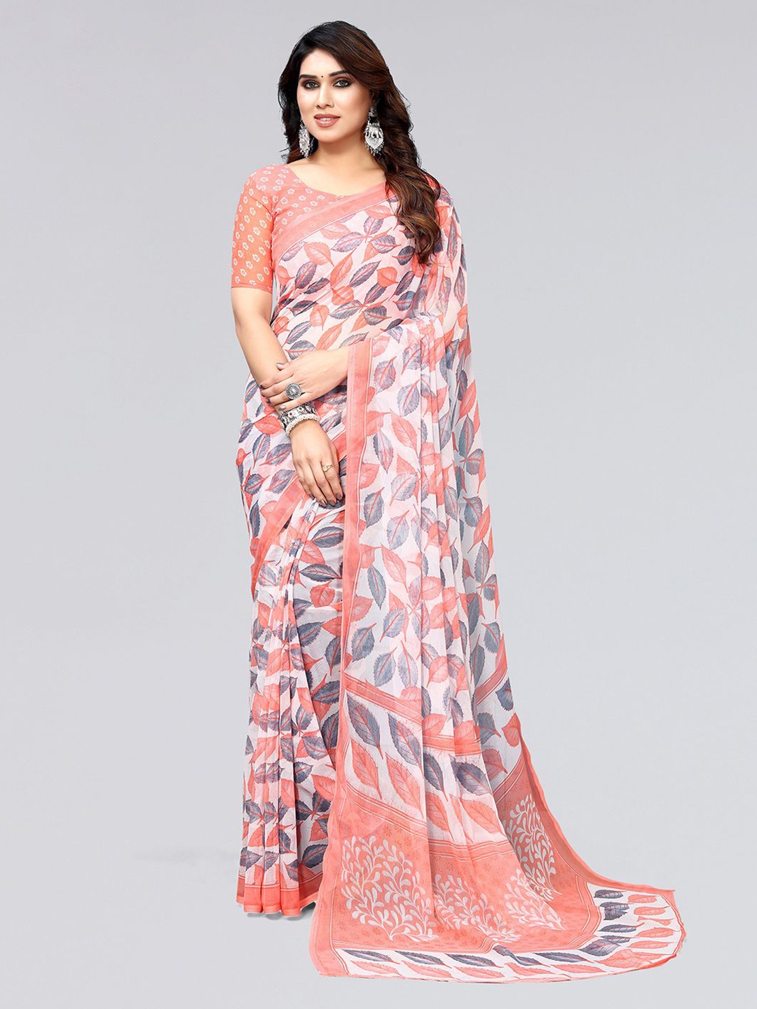 

KALINI Floral Printed Saree, Pink