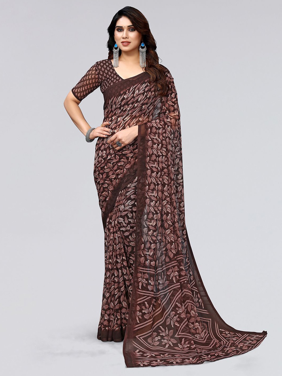 

KALINI Floral Printed Saree, Brown