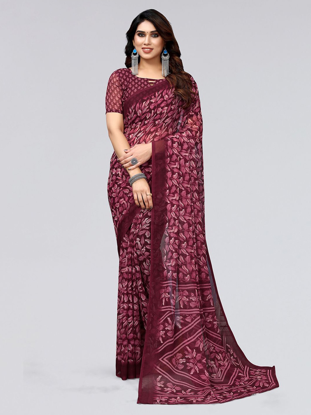 

KALINI Floral Printed Saree, Purple