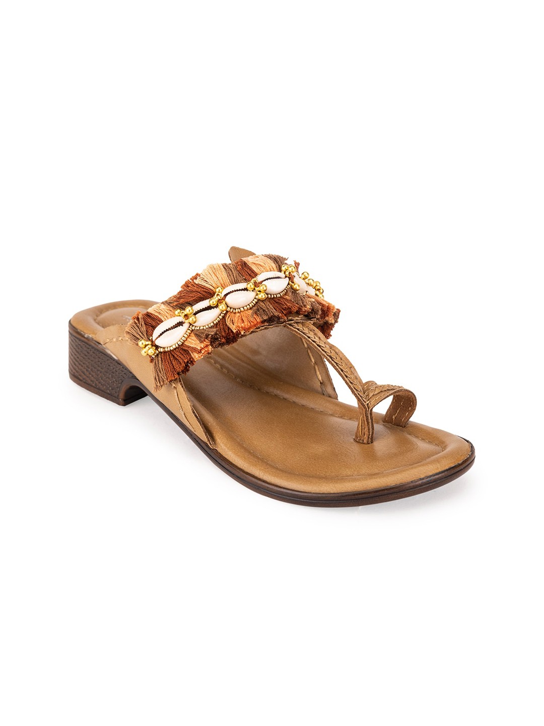 

5 ELEMENTS Ethnic Embellished Leather One Toe Flats, Brown