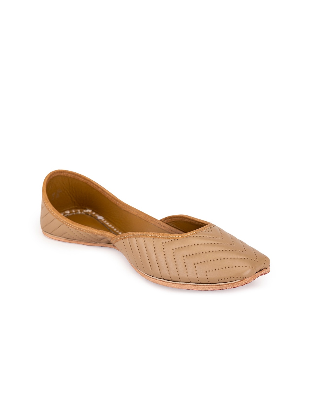 

5 ELEMENTS Ethnic Textured Square Toe Mojaris, Beige