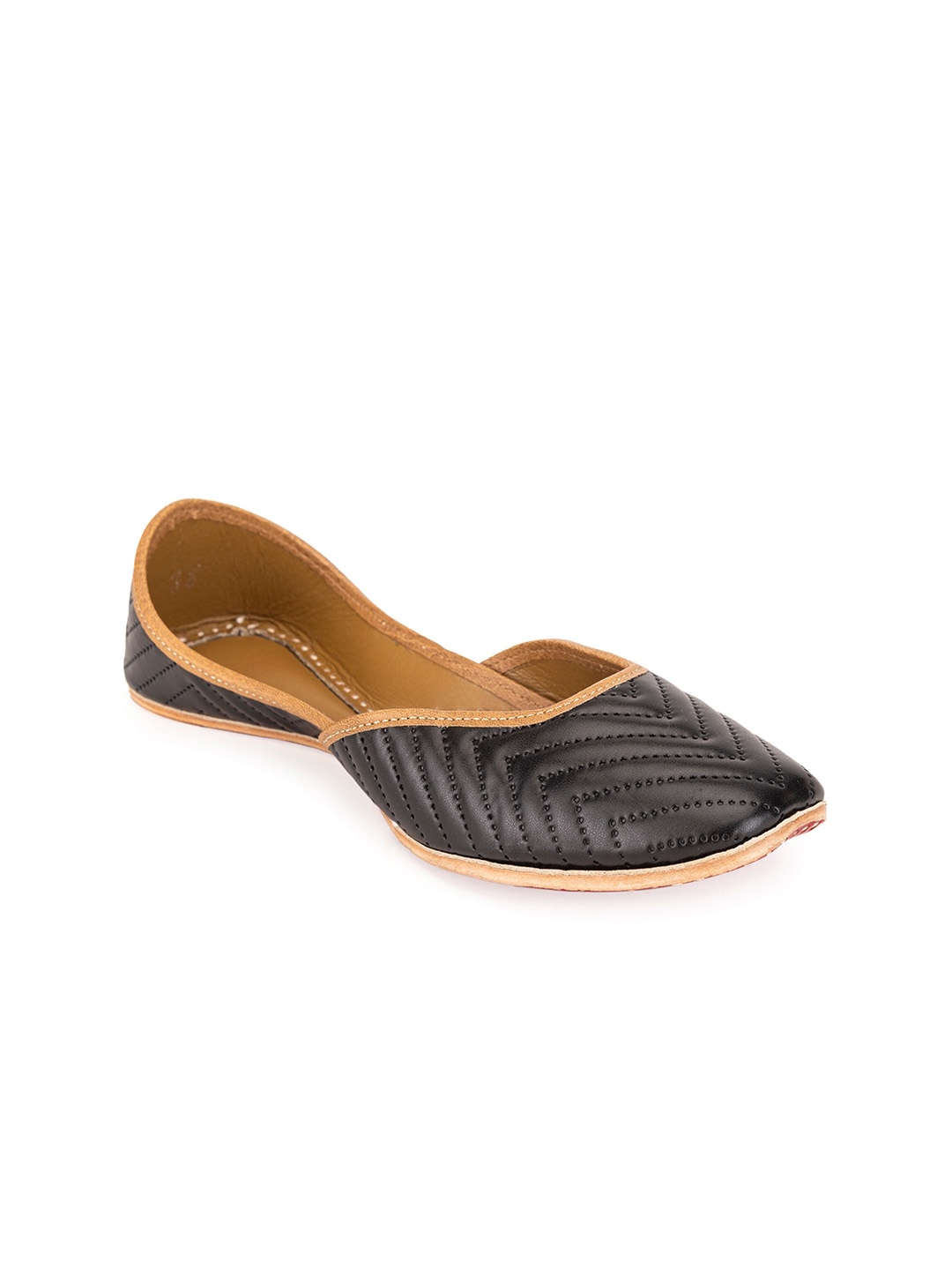 

5 ELEMENTS Ethnic Textured Square Toe Mojaris, Black