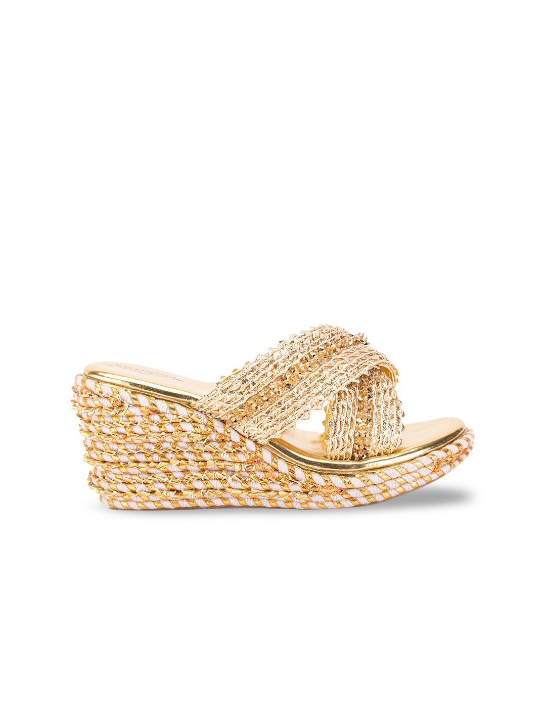 

5 ELEMENTS Embellished Open Toe Wedge Heels, Gold