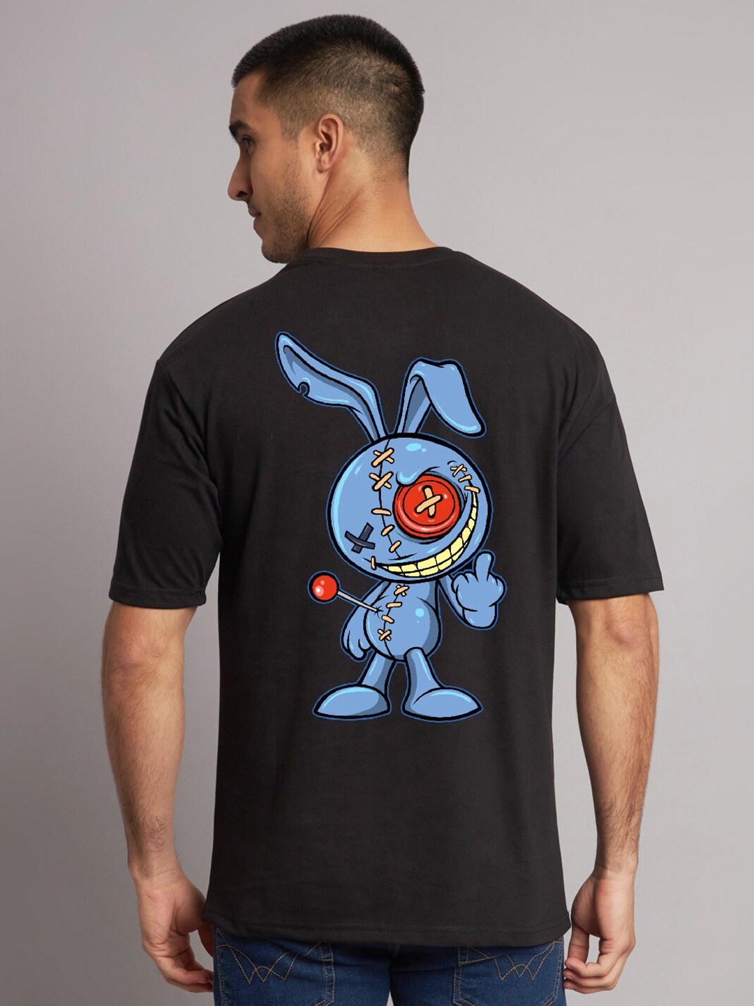 

The Modern Soul Voodoo Bunny Printed Drop-Shoulder Sleeves Oversized T-shirt, Black