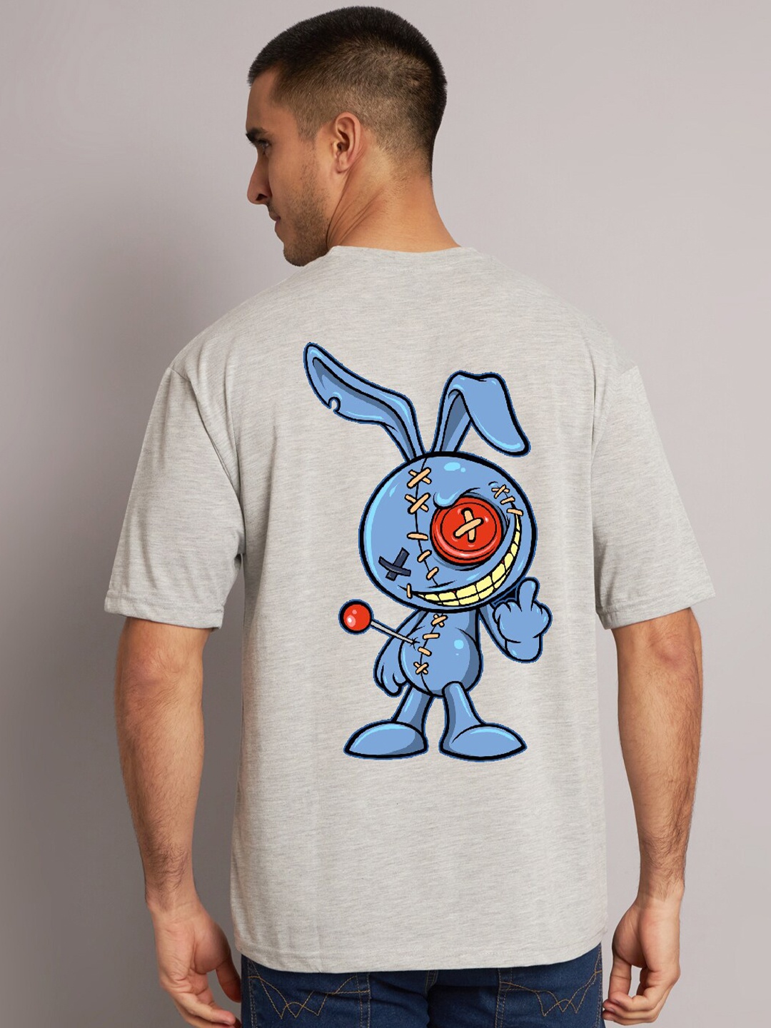 

The Modern Soul Voodoo Bunny Printed oversized T-shirt, Grey melange