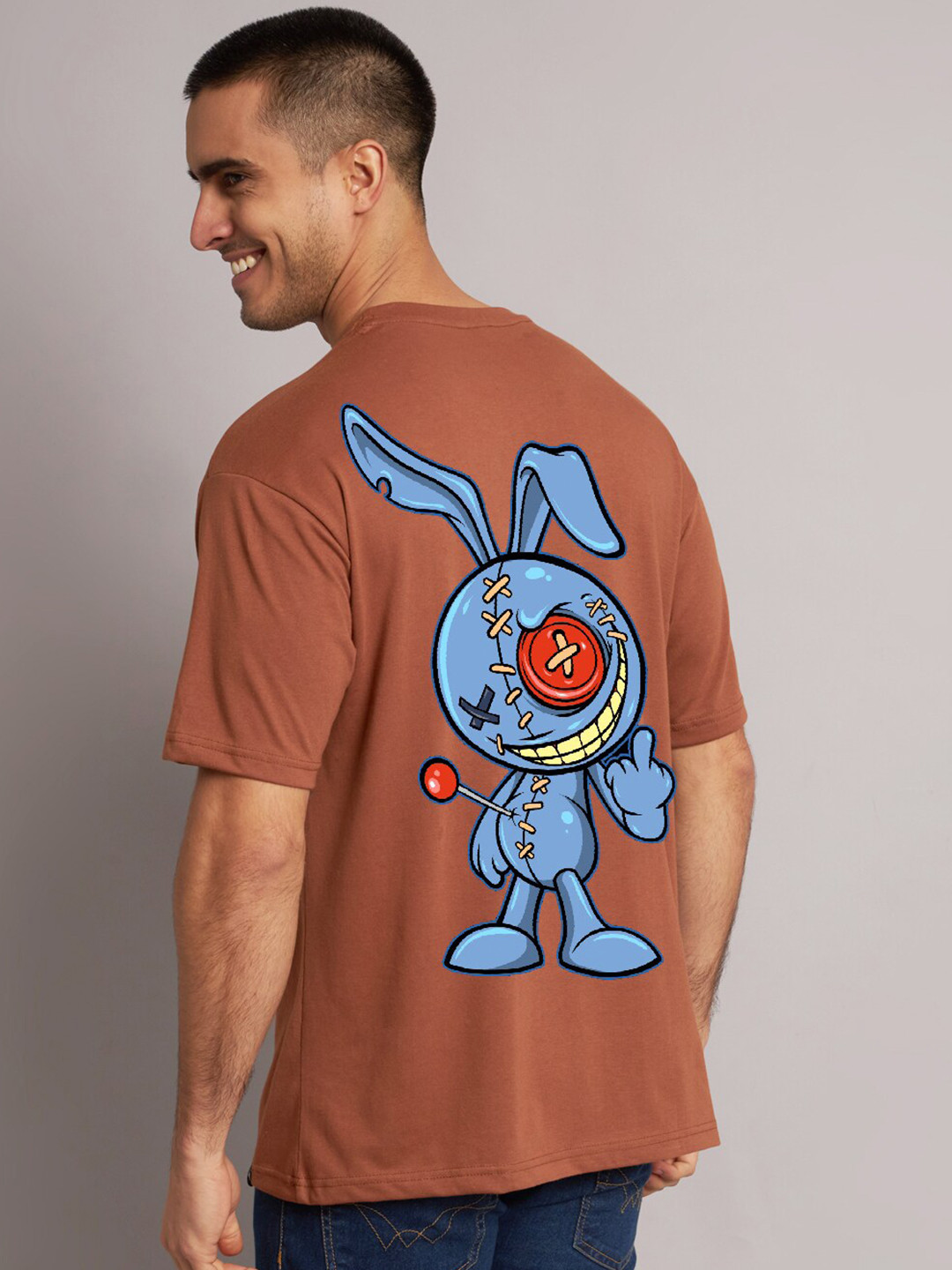 

The Modern Soul Voodoo Bunny Printed oversized T-shirt, Coffee brown