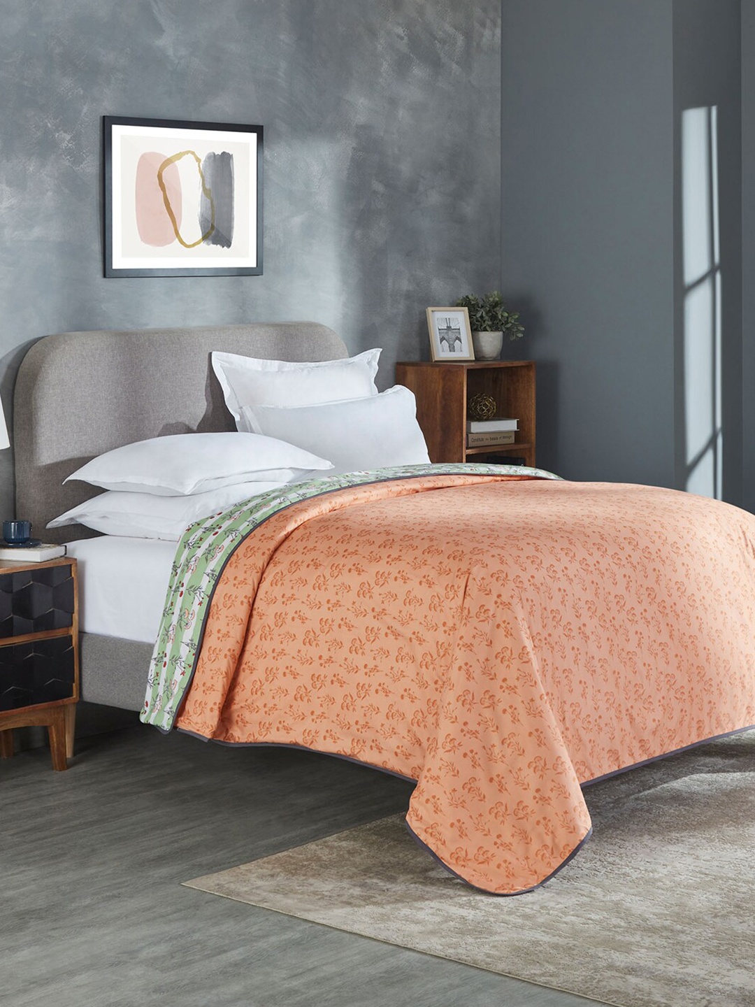 

MYTRIDENT Ollie Green Floral Printed AC Room Single 90 GSM Pure Cotton Bed Dohar