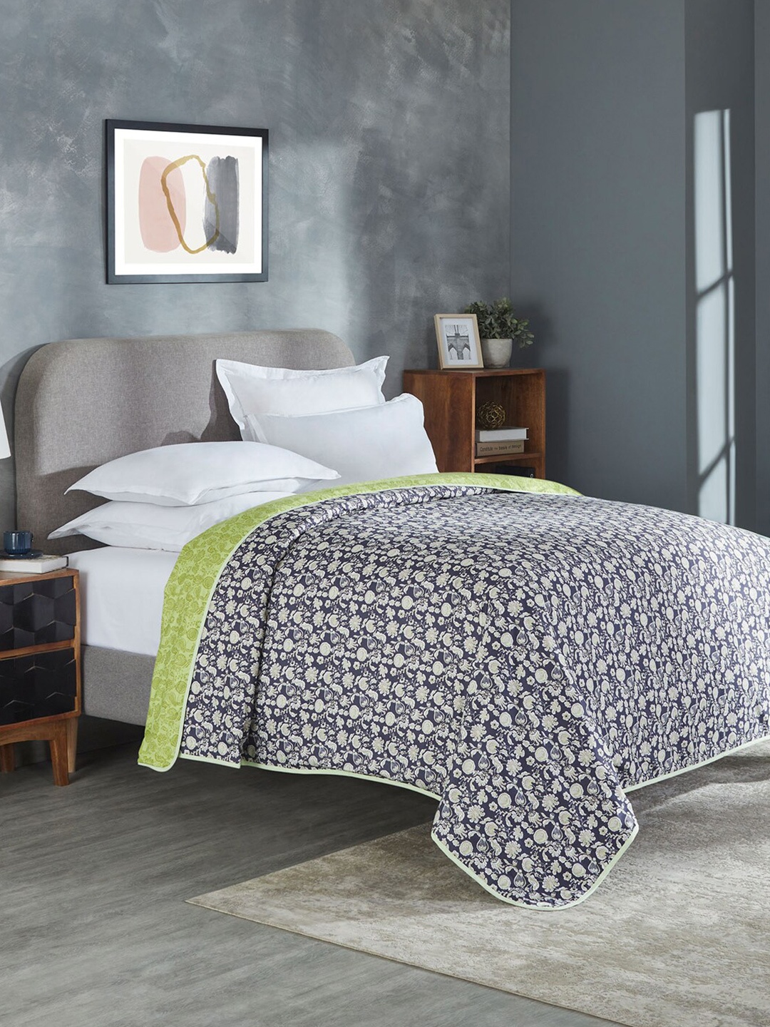 

MYTRIDENT Blue Floral AC Room Double Bed Dohar