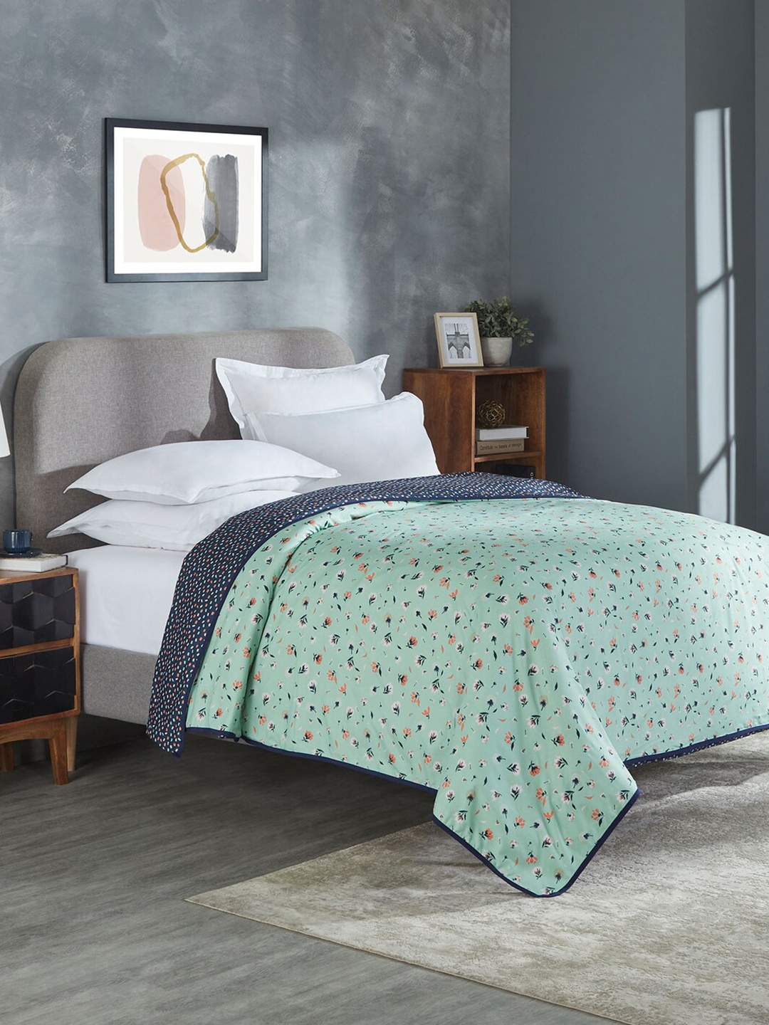 

MYTRIDENT Green Floral Reversible 90 GSM AC Room Double Bed Dohar