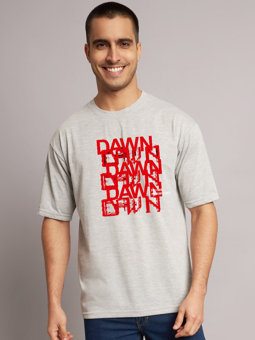 

The Modern Soul Typography Printed Drop-Shoulder Sleeves oversized T-shirt, Grey melange