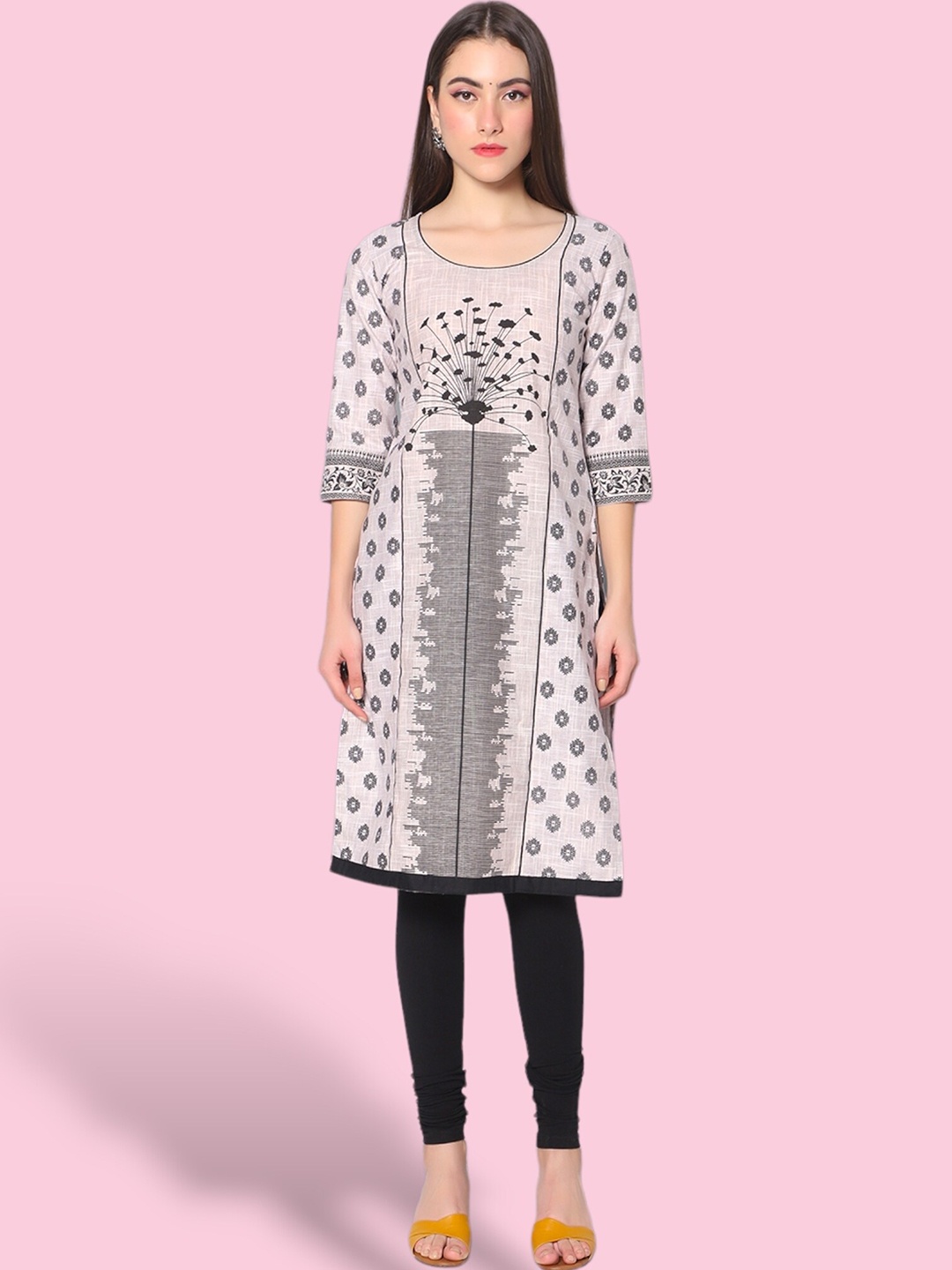 

True Shape Ethnic Motifs Printed Maternity Straight Kurta, Off white