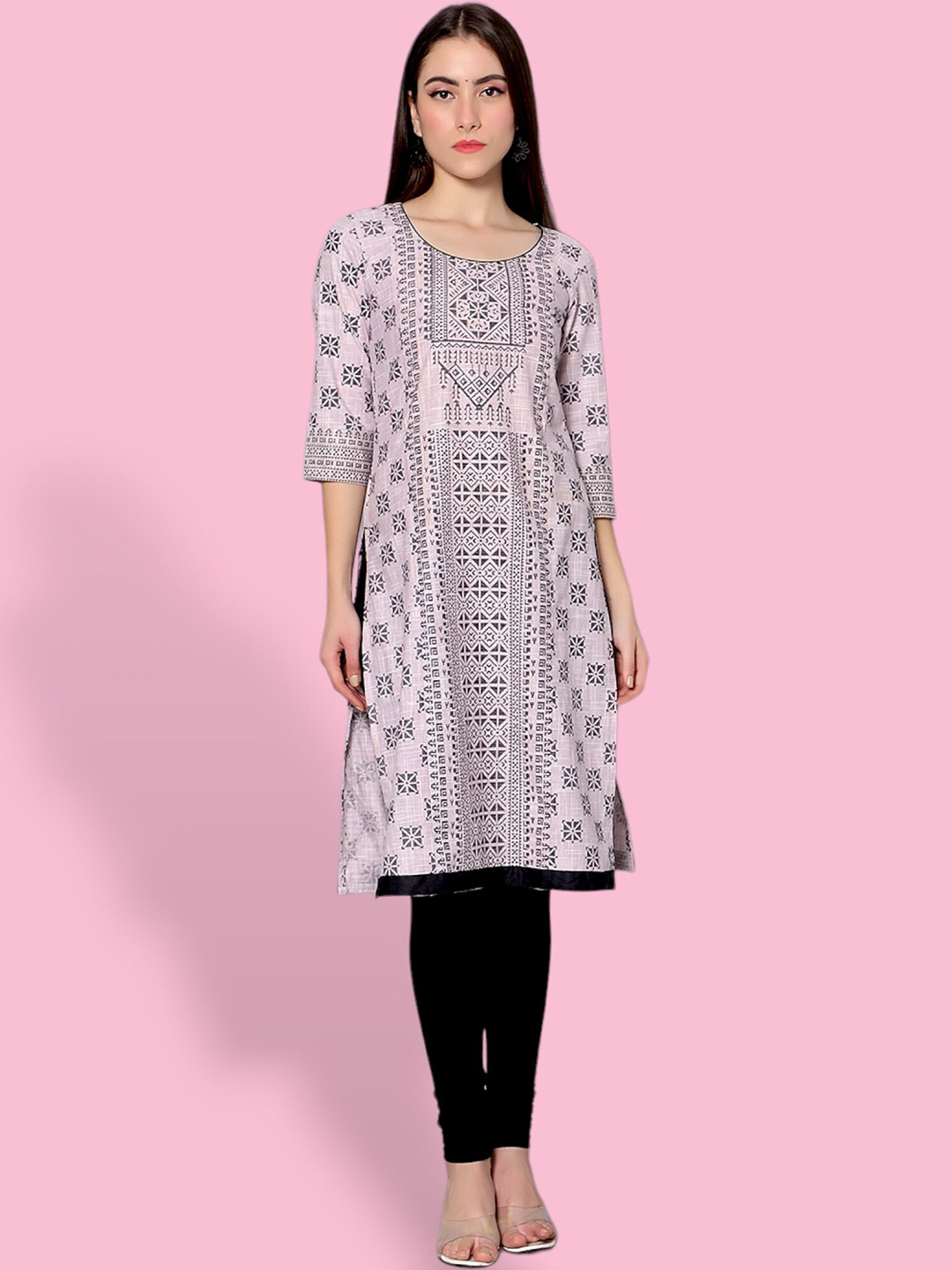 

True Shape Ethnic Motifs Three-Quarter Sleeves Straight Maternity Kurta, Off white