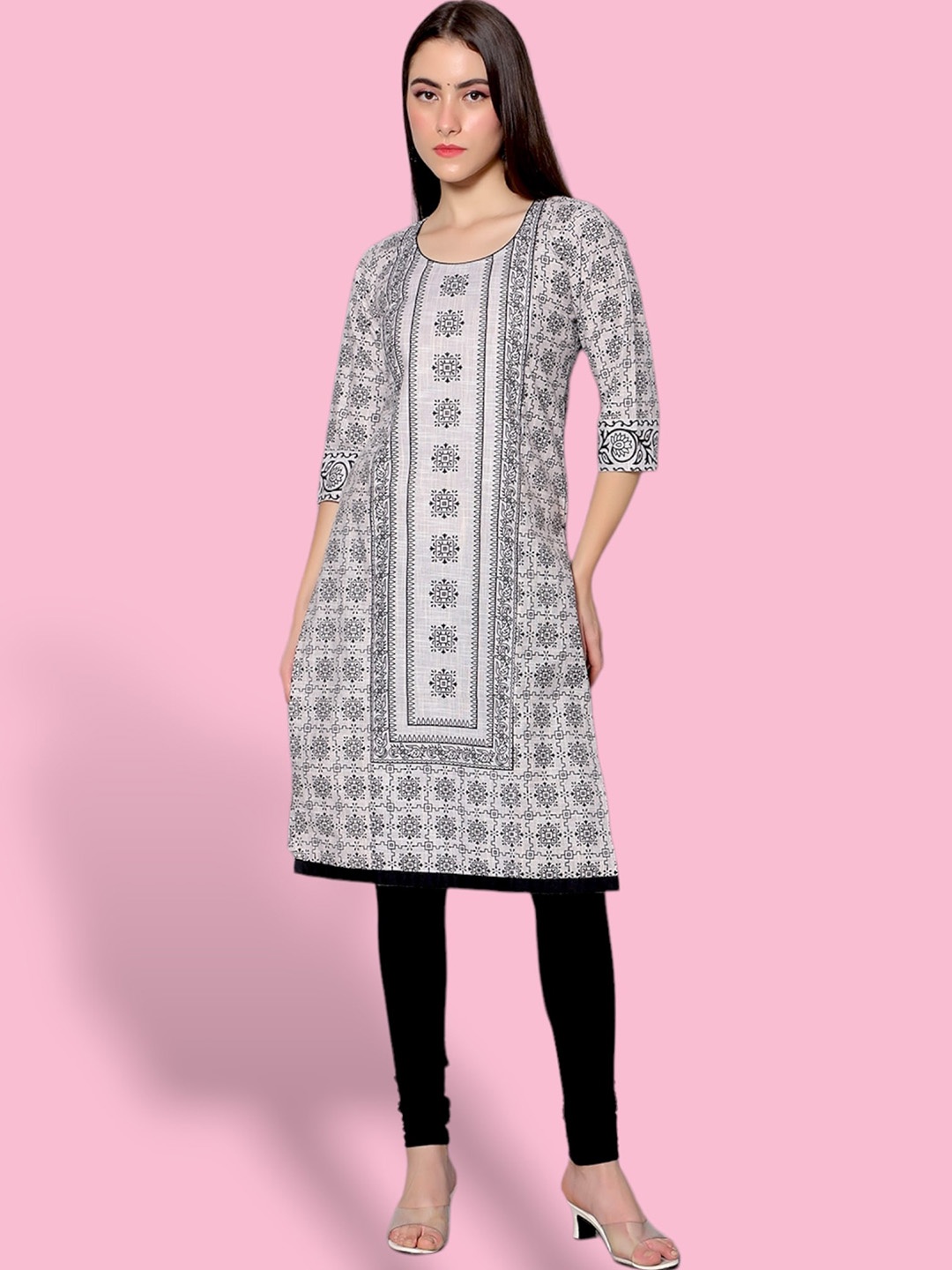 

True Shape Ethnic Motifs Printed Maternity Straight Kurta, Off white