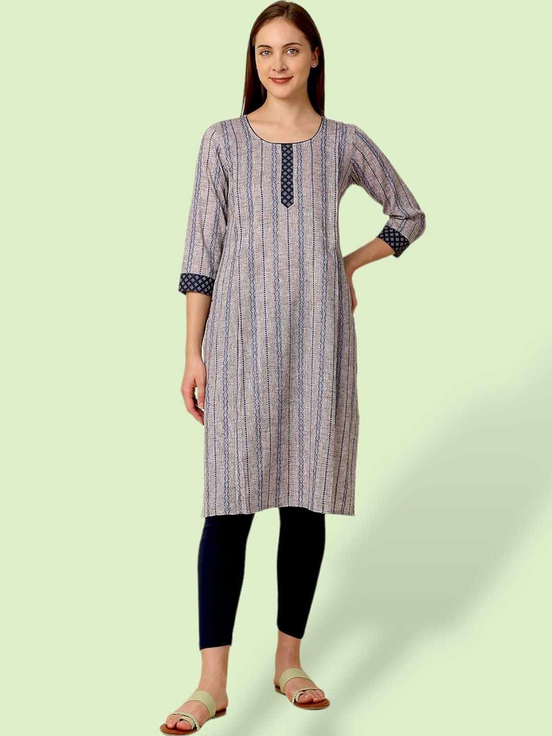 

True Shape Ethnic Motifs Three-Quarter Sleeves Straight Maternity Kurta, Off white