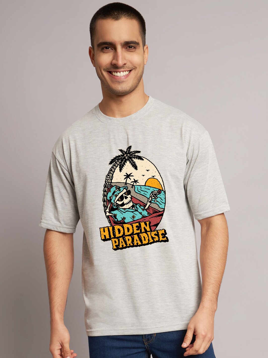 

The Modern Soul Men Grey Melange Typography Printed T-shirt