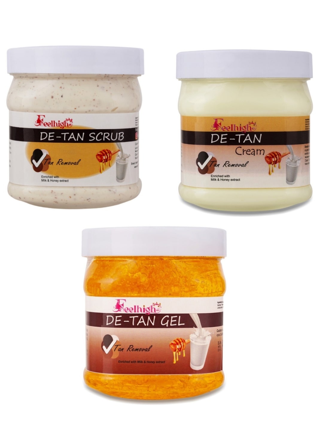 

FEELHIGH Set Of 3 De-Tan Face Cream Scrub & Gel - 500 ml Each, White