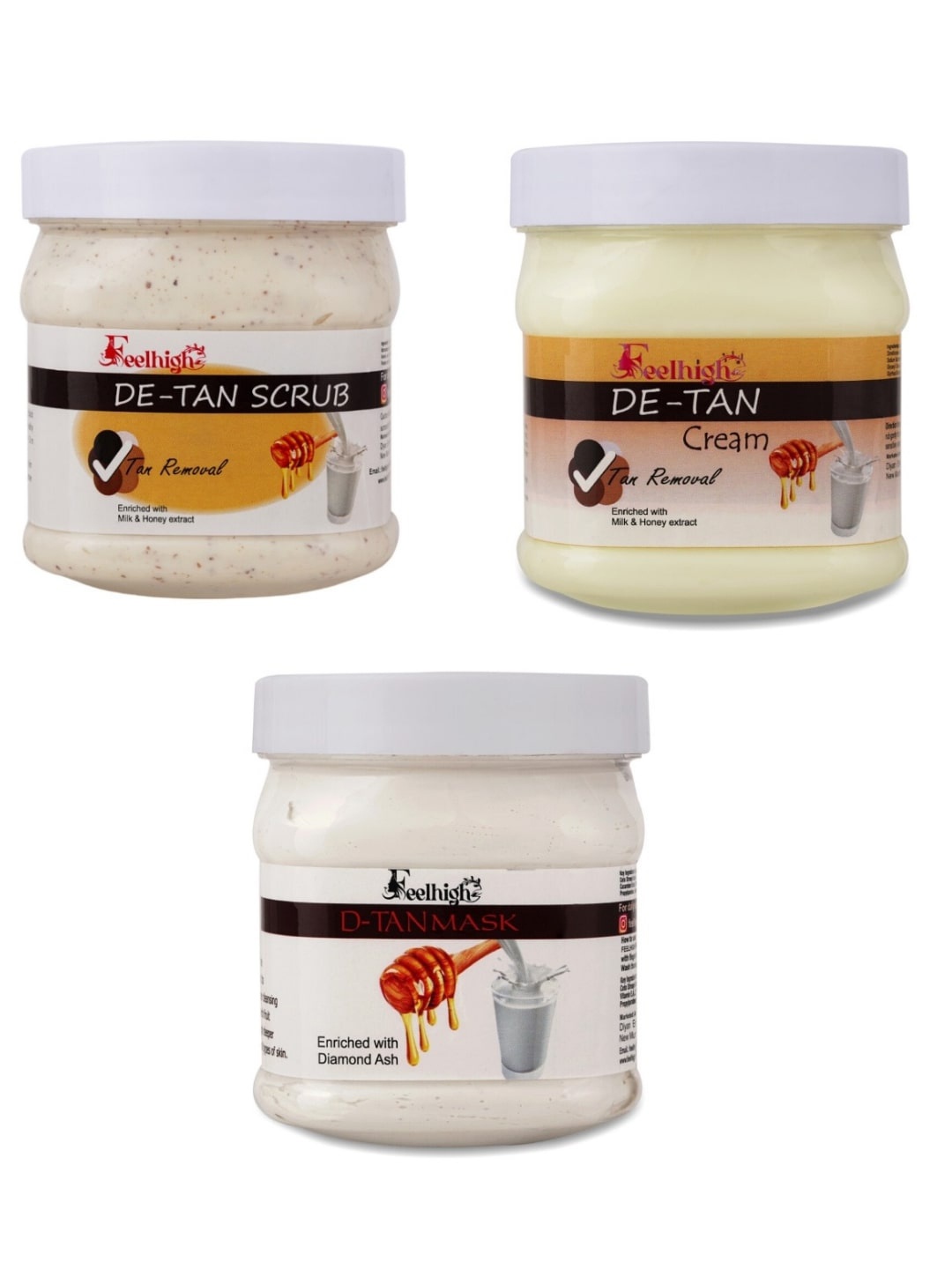 

FEELHIGH Set Of 3 De-Tan Face Scrub+Mask+Cream - 500ml Each, White