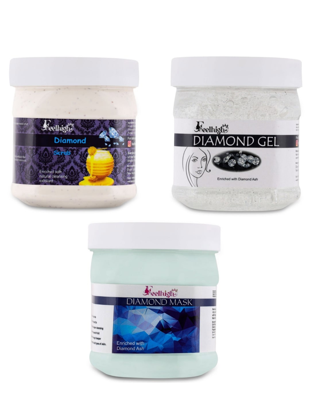 

FEELHIGH Set Of 3 Diamond Face Mask+Scrub+Gel - 500ml Each, White