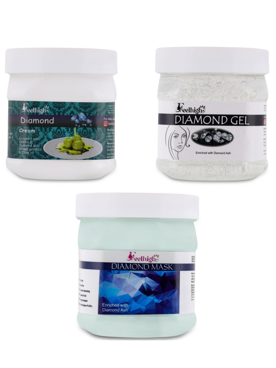 

FEELHIGH Diamond Gel & Diamond Cream & Diamond Mask - 500 ml Each, Multi