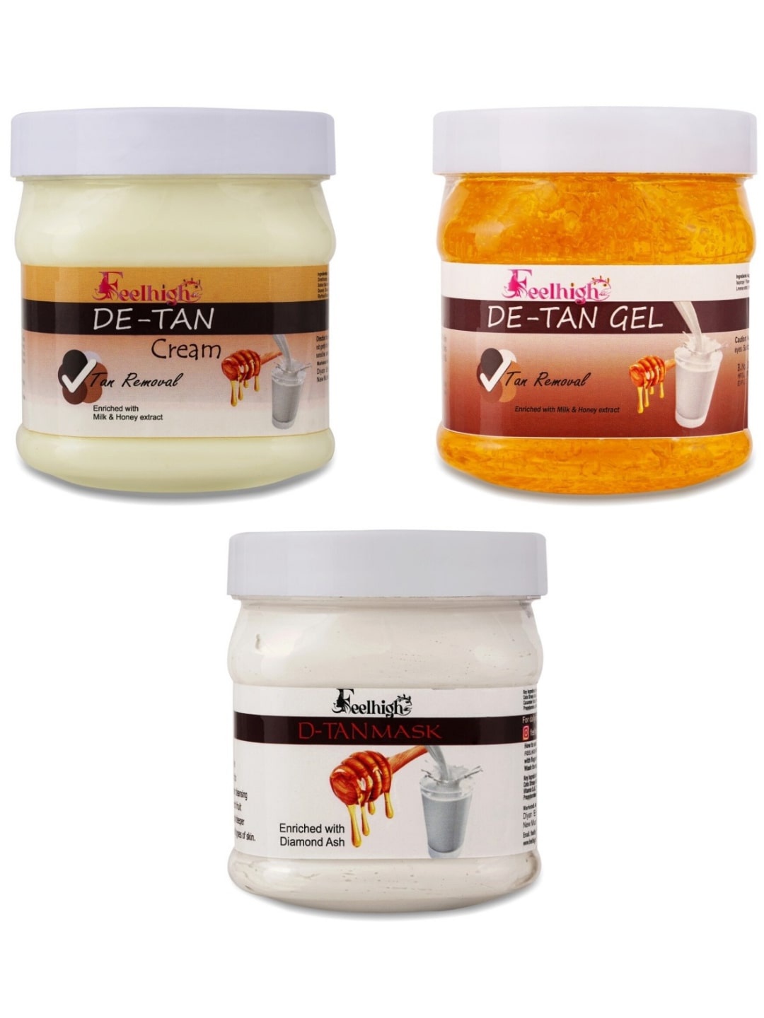 

FEELHIGH Oil Control De-Tan Gel & De-Tan Cream & De-Tan Mask - 500 ml Each, Multi