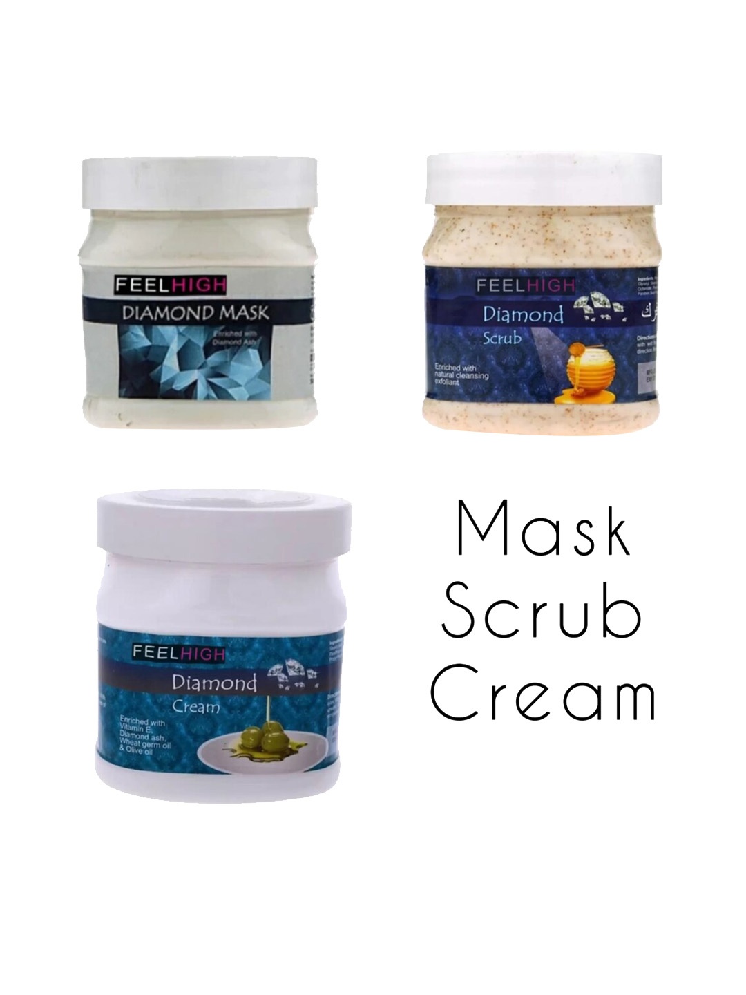 

FEELHIGH Set Of 3 Diamond Scrub, Cream & Mask 500ml Each, Multi