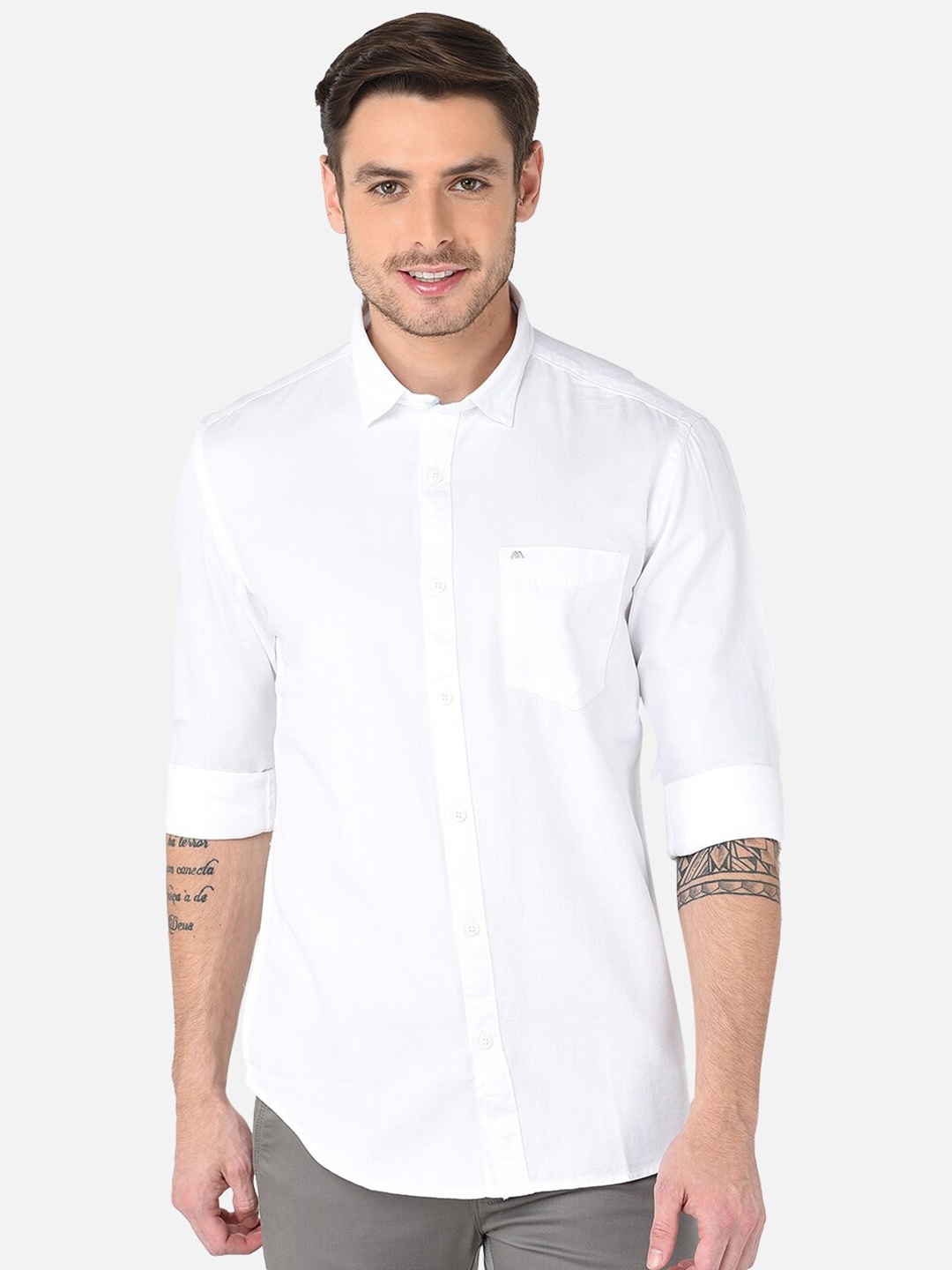 

MOZZO Classic Slim Fit Opaque Cotton Casual Shirt, White