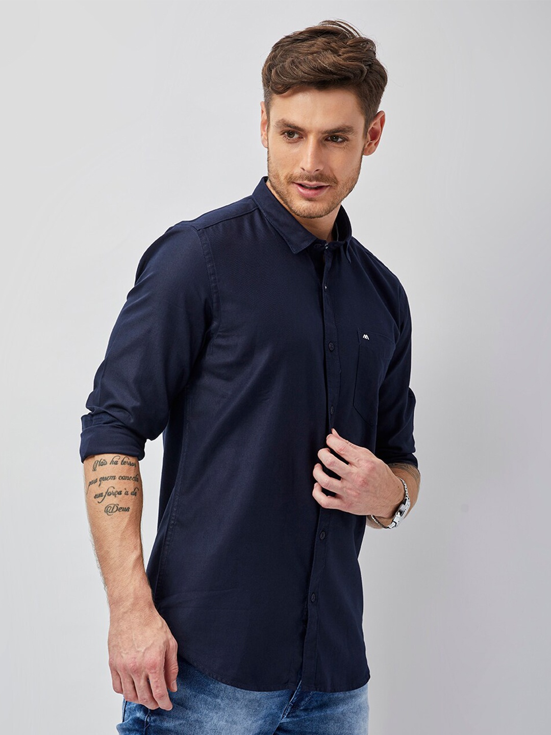 

MOZZO Classic Slim Fit Opaque Cotton Casual Shirt, Navy blue