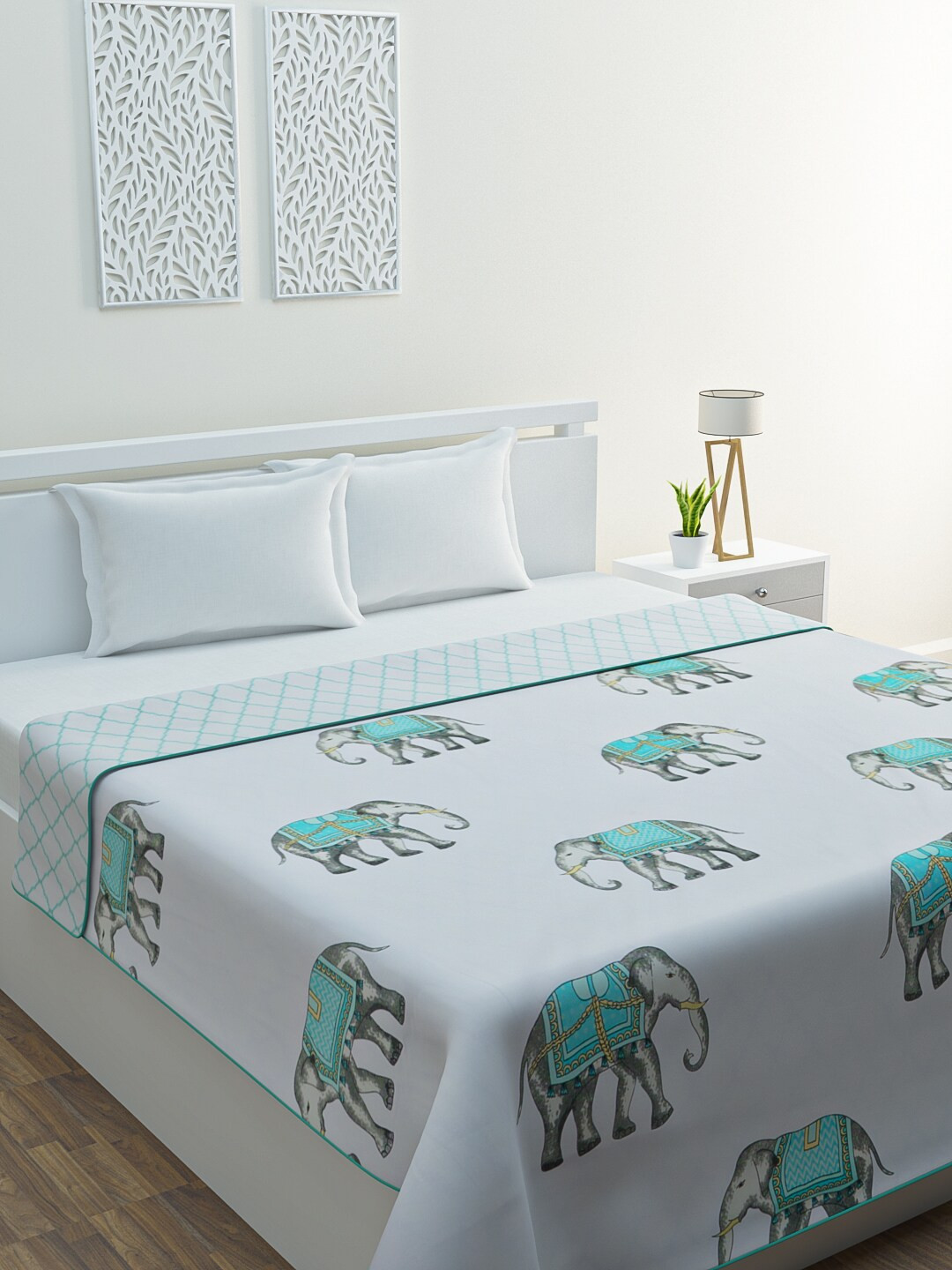 

HOME AFFAIRS Springfield White Printed AC Room 300 GSM Pure Cotton Double Bed Dohar