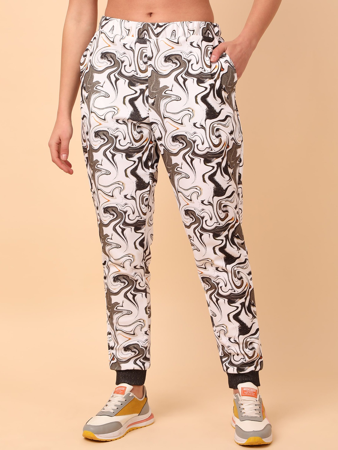 

J Turritopsis Women Digital Printed Joggers, White