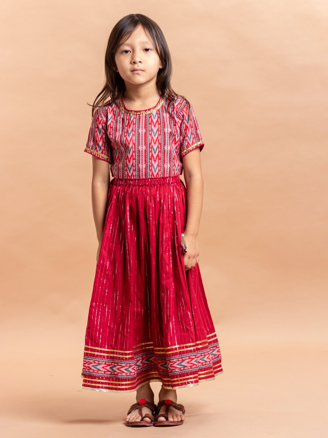 

Sangria Girls Printed Pure Cotton Lehenga Choli, Red