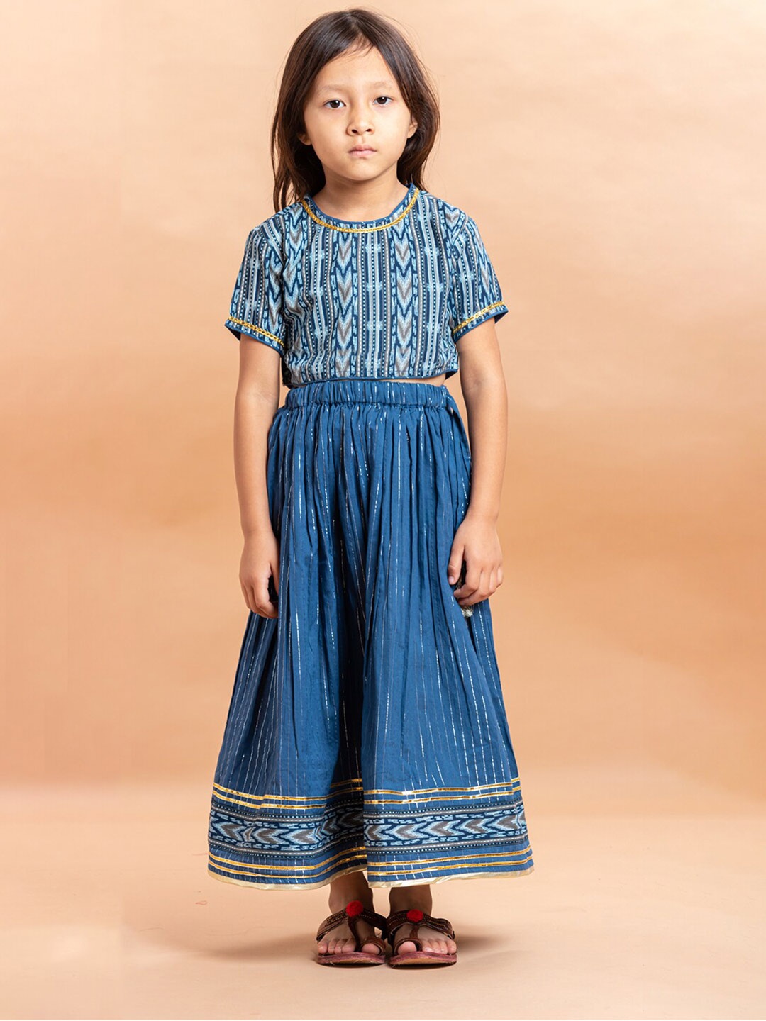 

Sangria Girls Printed Pure Cotton Lehenga With Choli, Blue