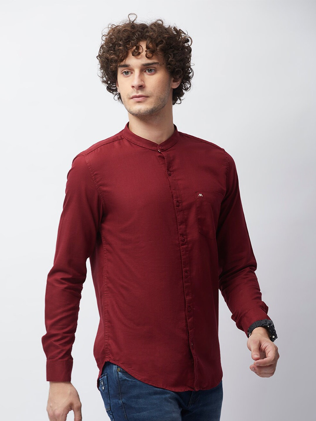 

MOZZO Classic Slim Fit Opaque Cotton Casual Shirt, Maroon