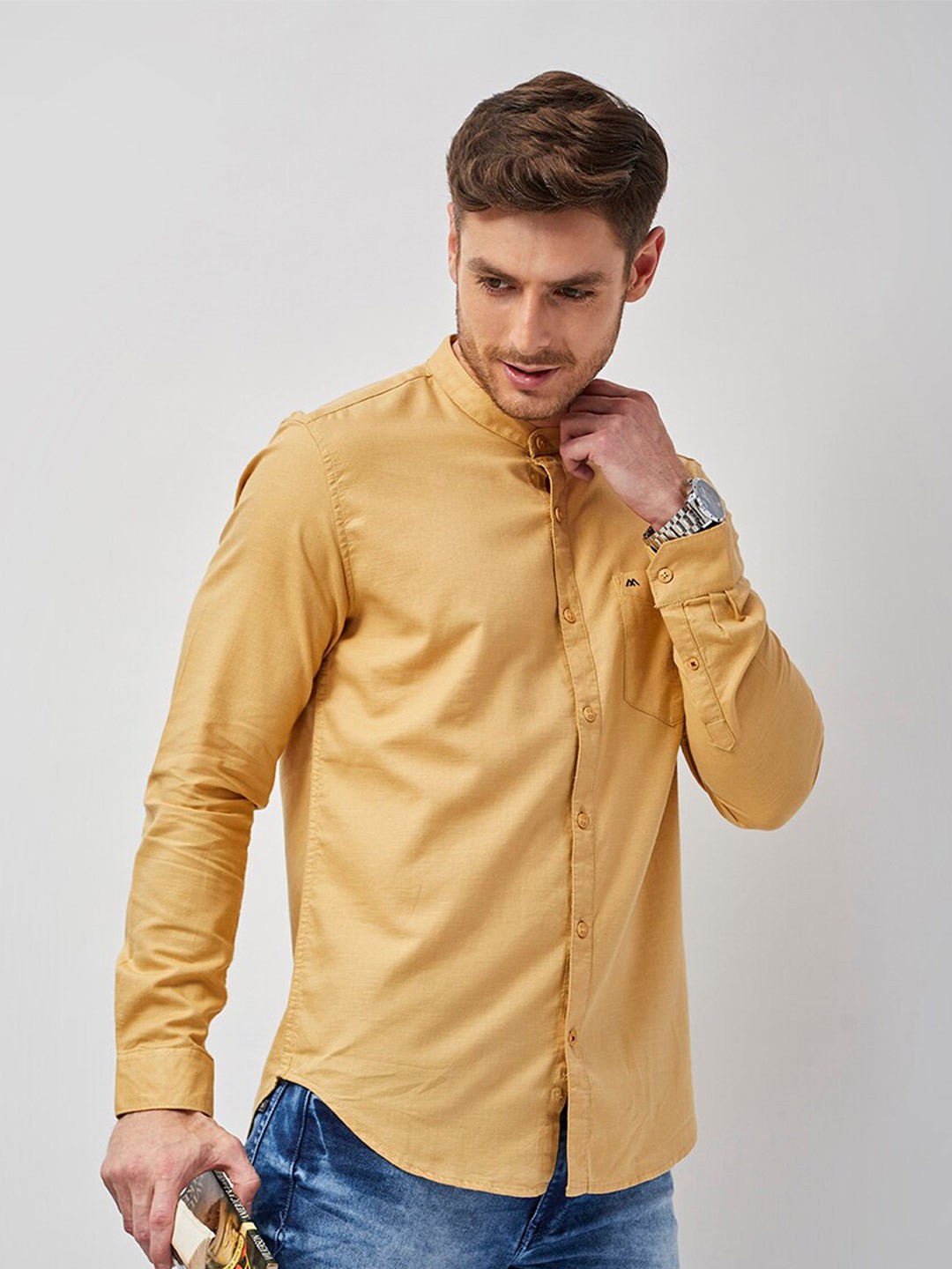 

MOZZO Classic Slim Fit Opaque Cotton Casual Shirt, Khaki