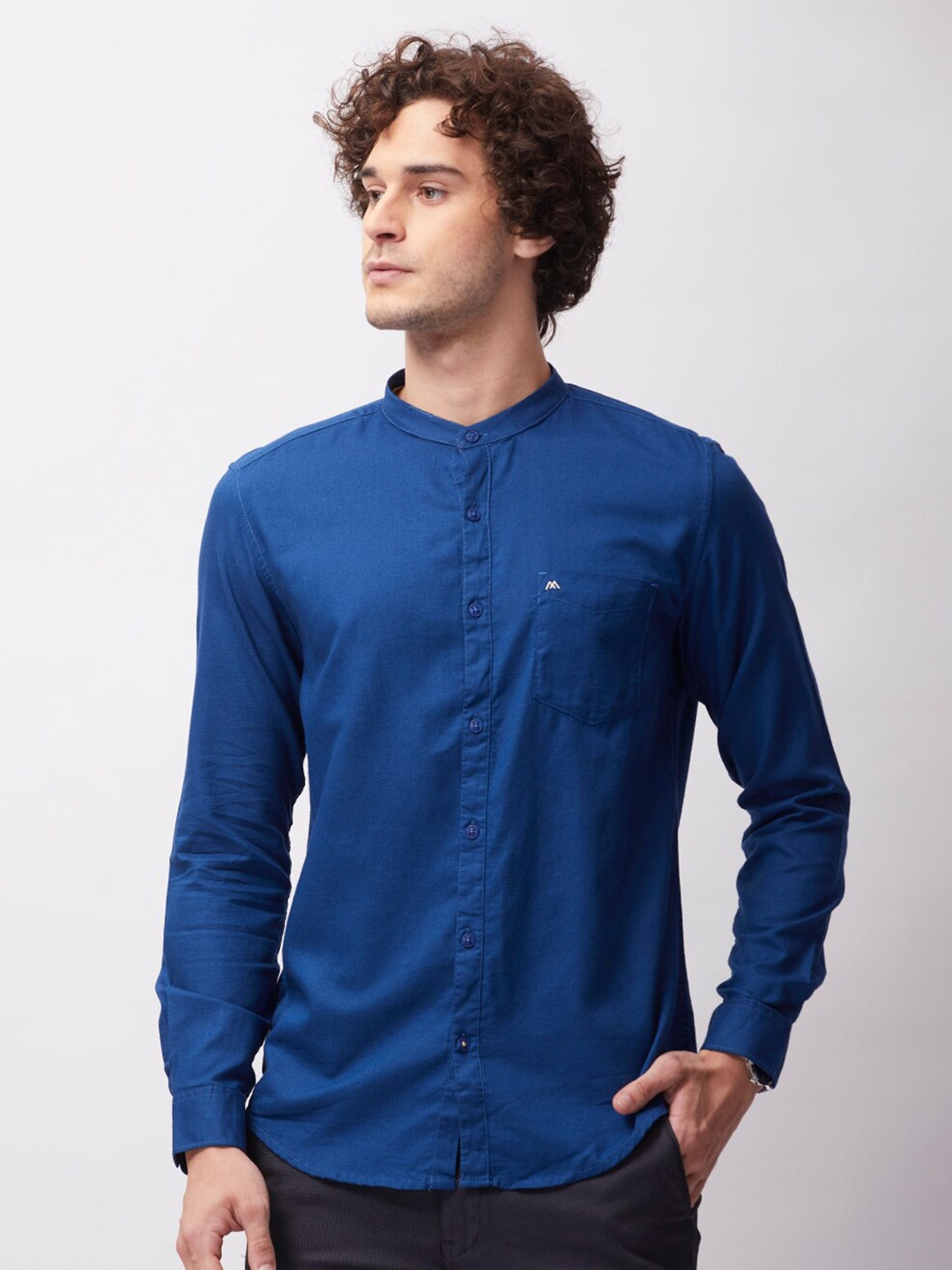 

MOZZO Classic Slim Fit Opaque Cotton Casual Shirt, Blue
