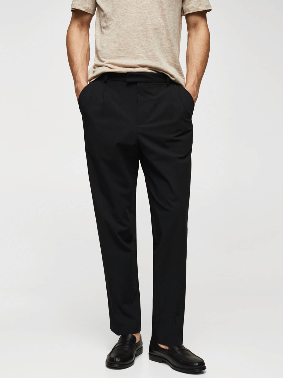 

MANGO MAN Pleated Trousers, Black