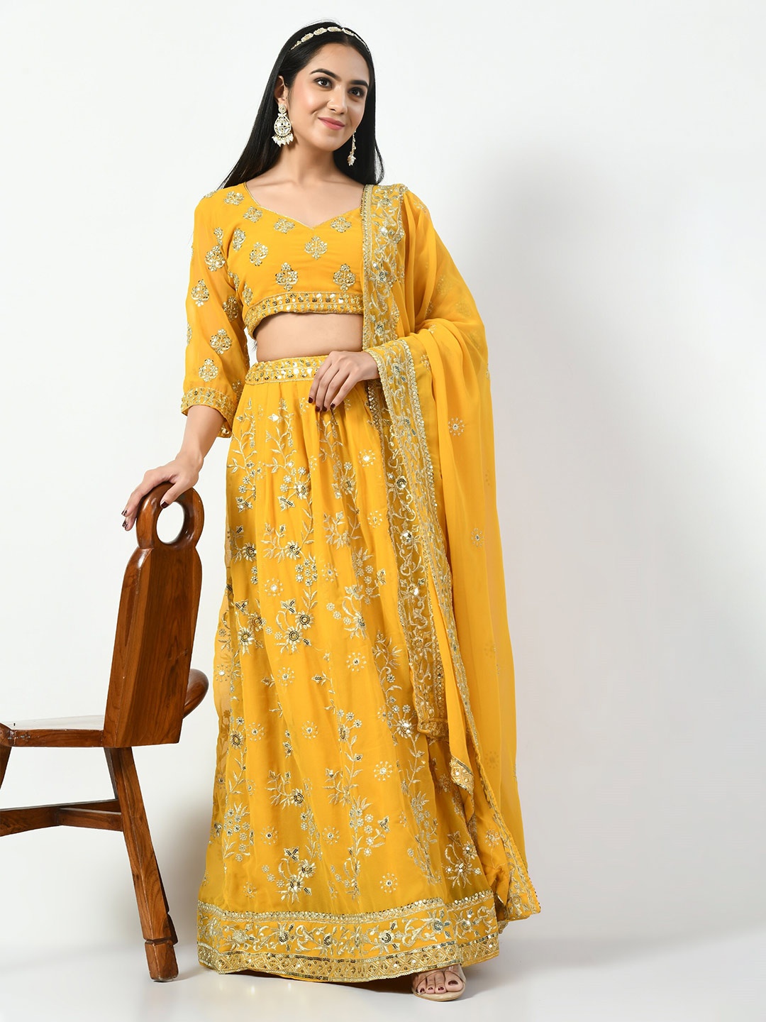 

Angroop Embroidered Sequinned Semi-Stitched Lehenga & Unstitched Blouse With Dupatta, Yellow