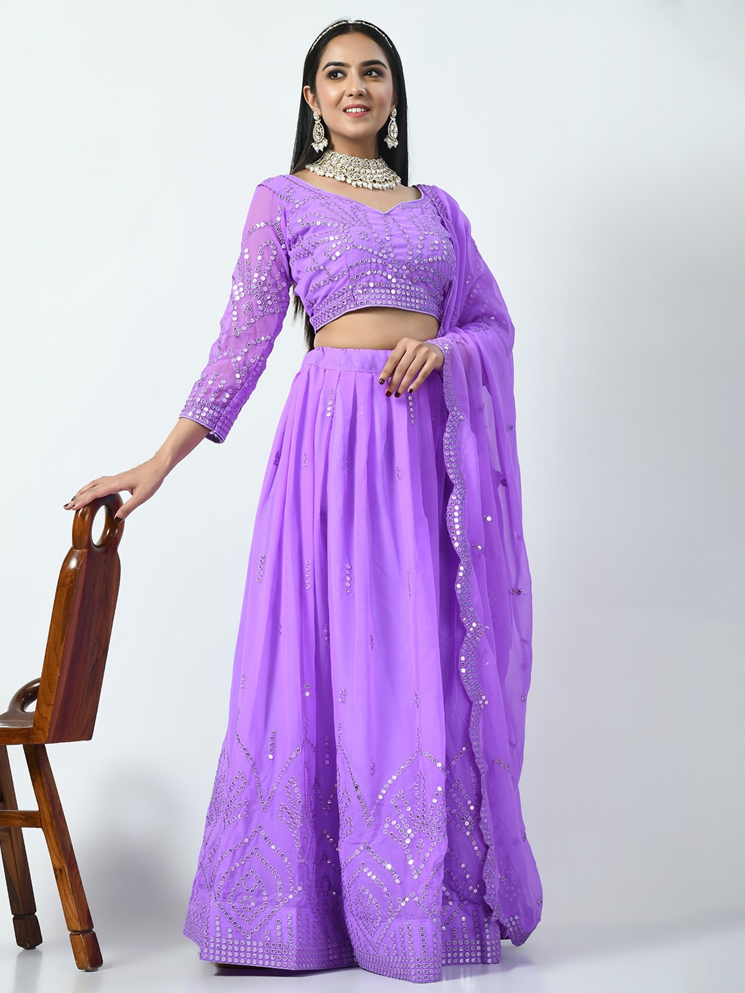 

Angroop Embellished Sequinned Semi-Stitched Lehenga & Unstitched Blouse With Dupatta, Purple