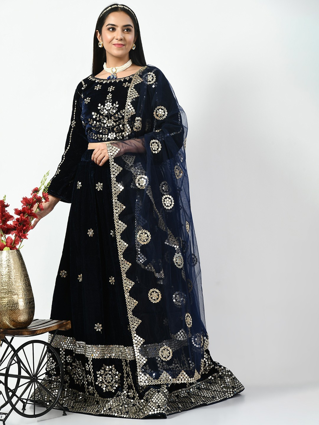 

Angroop Embellished Sequinned Semi-Stitched Lehenga & Unstitched Blouse With Dupatta, Navy blue