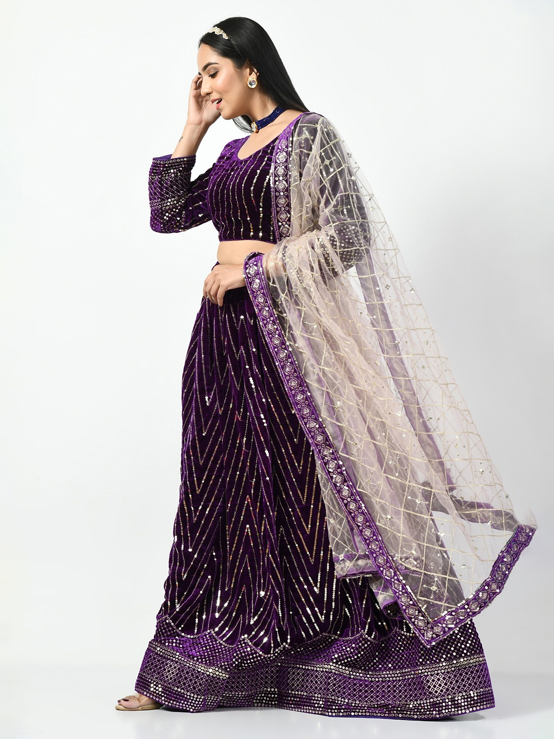 

Angroop Embellished Sequinned Semi-Stitched Lehenga & Unstitched Blouse With Dupatta, Purple