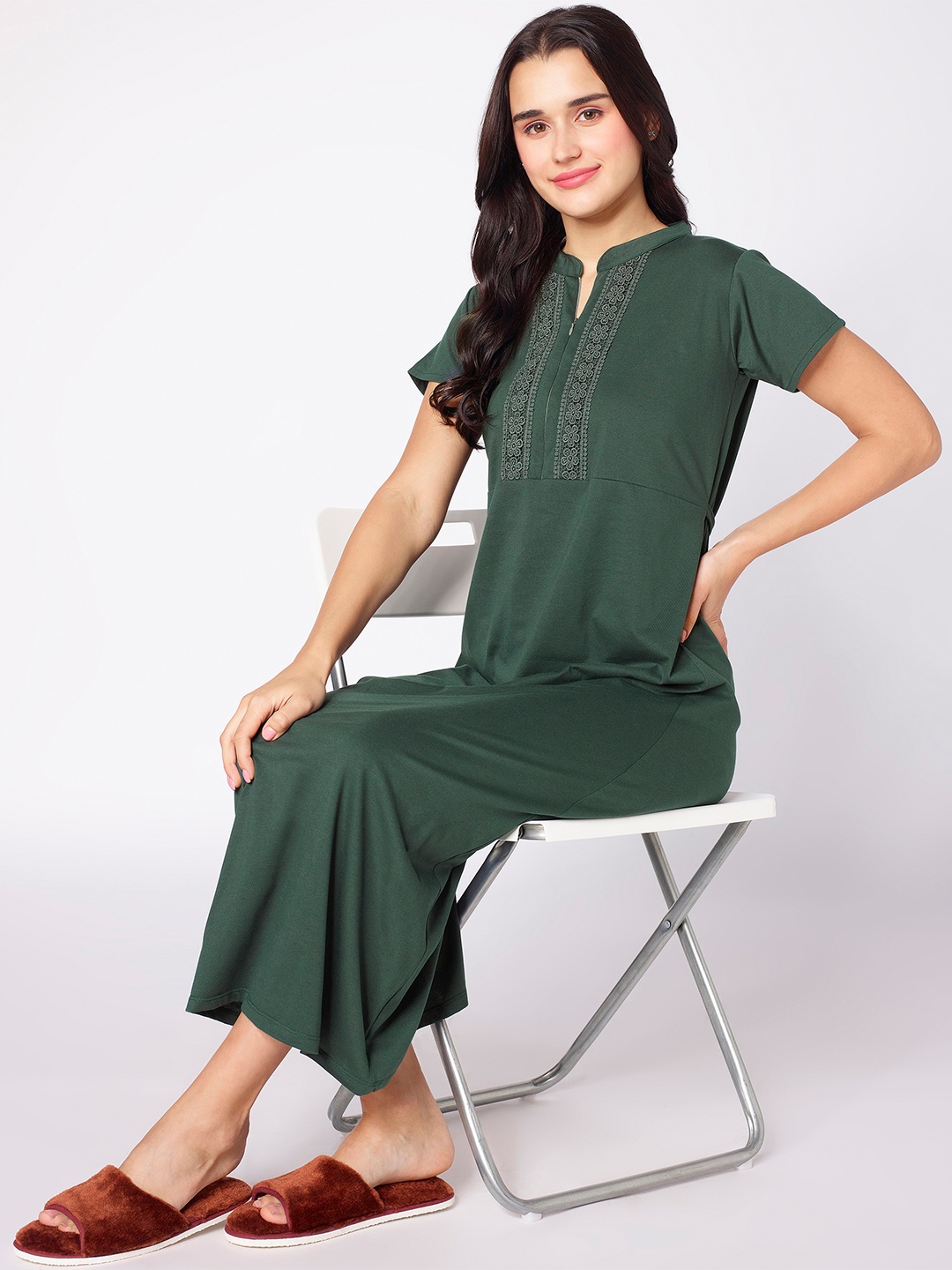 

beebelle Mandarin Collar Maxi Nightdress, Green