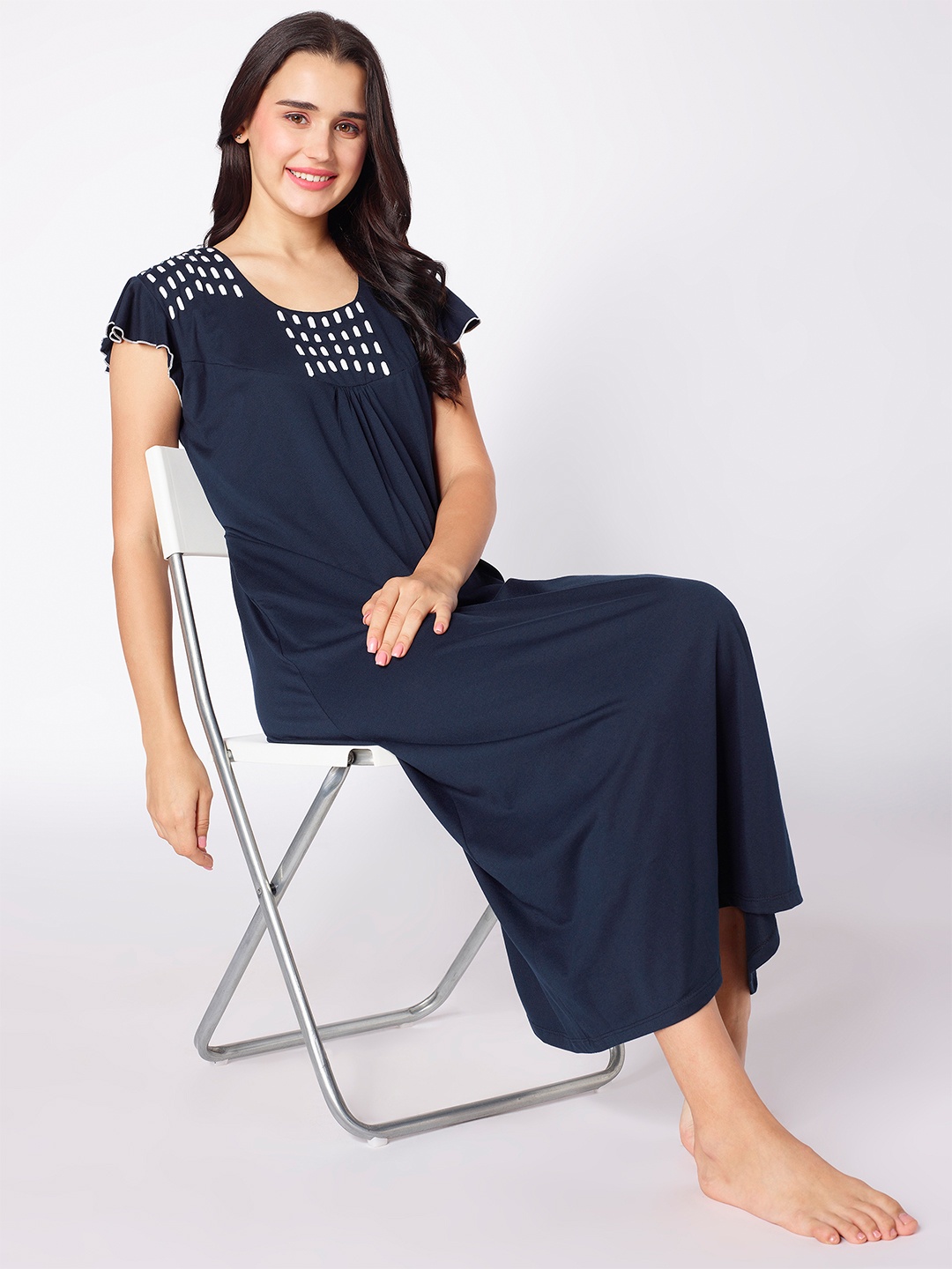 

beebelle Round Neck Maxi Nightdress, Navy blue