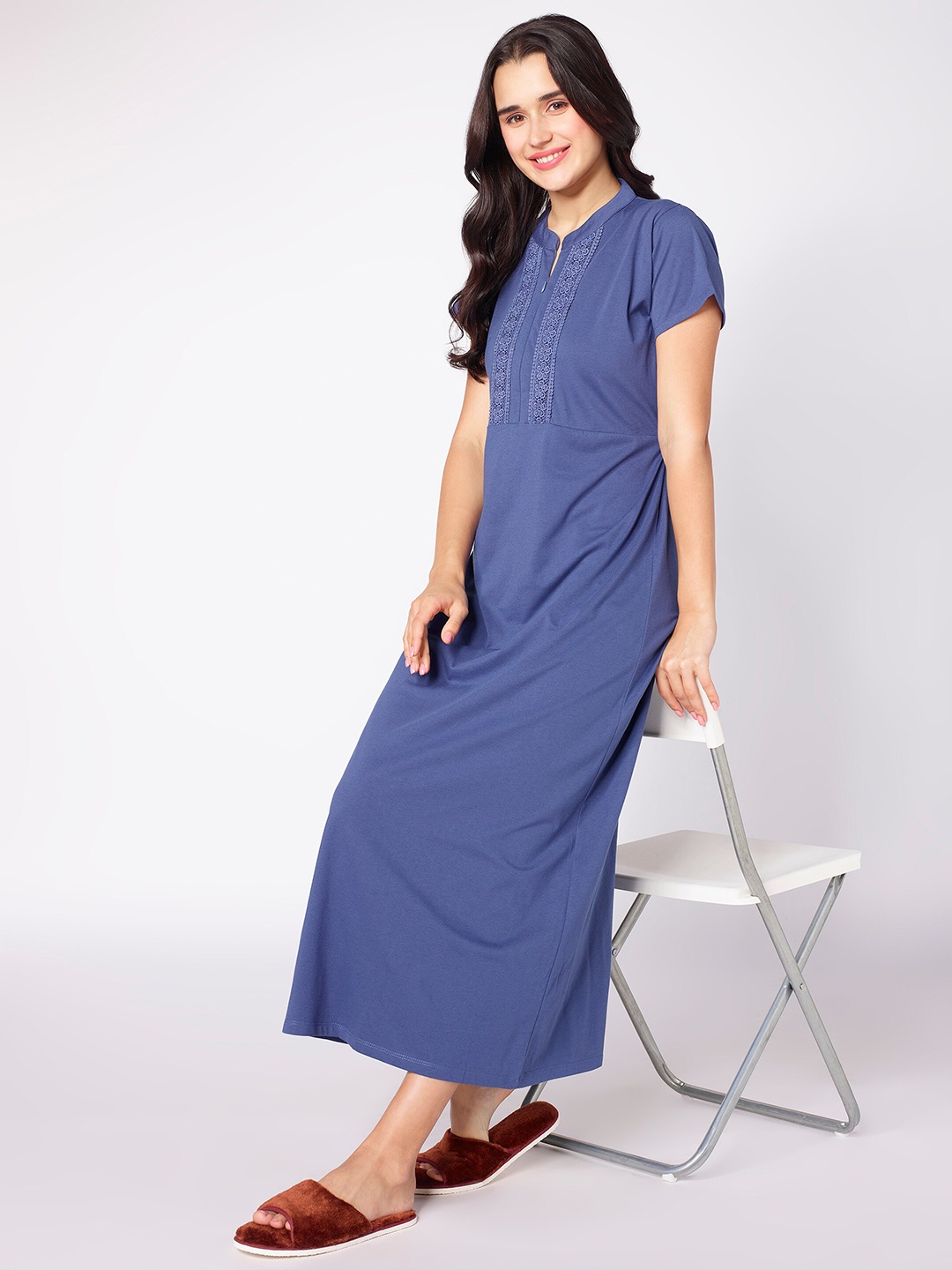 

beebelle Mandarin Collar Maxi Nightdress, Blue