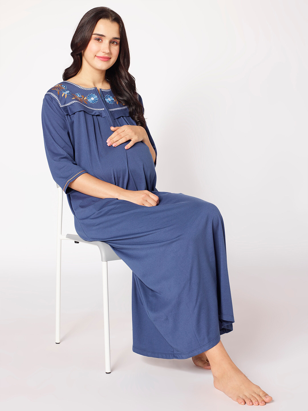 

beebelle Floral Embroidered Maternity Maxi Nightdress, Blue