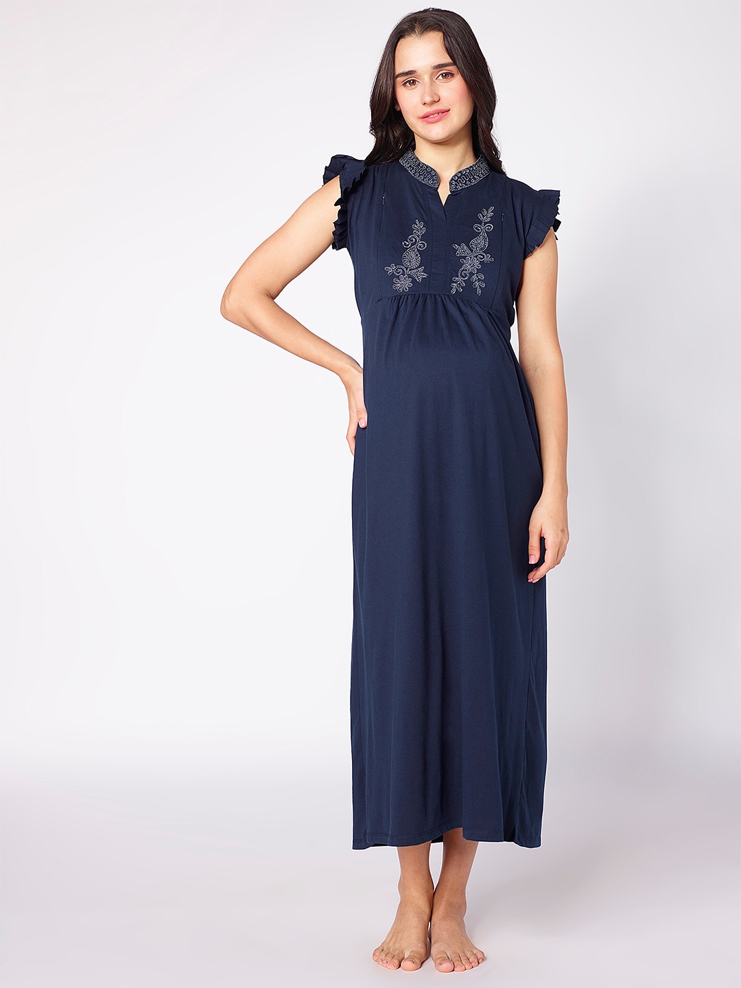 

beebelle Embroidered Maternity Maxi Nightdress, Navy blue