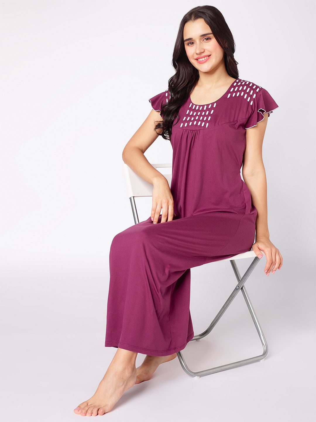 

beebelle Round Neck Maxi Nightdress, Purple