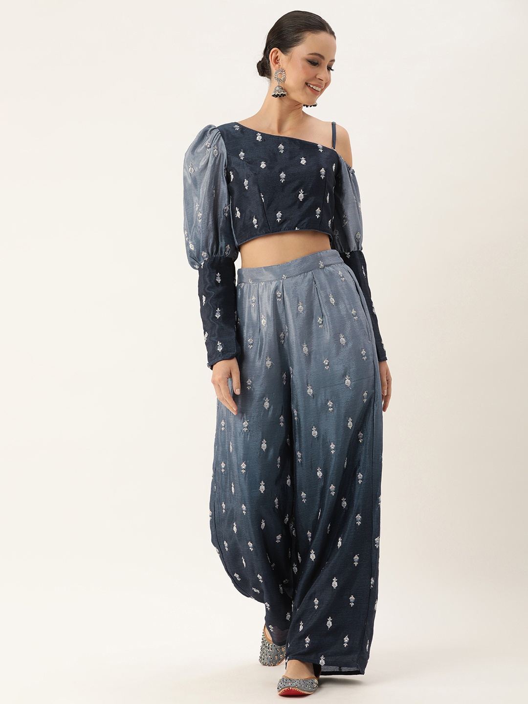 

Ethnovog Ombre Chinon Embroidered Ethnic Co-Ords, Grey
