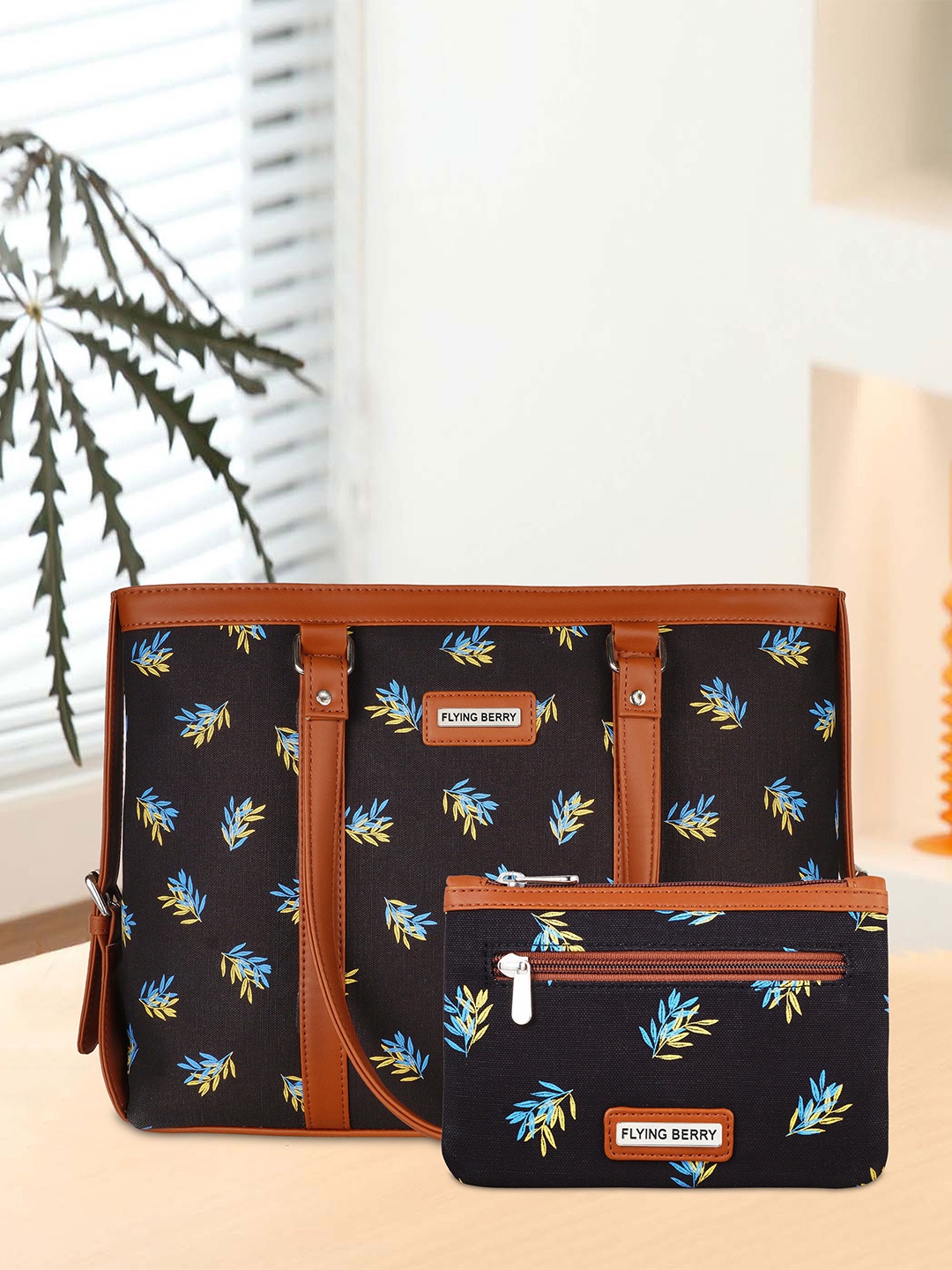 

FLYING BERRY Floral Printed 16 Inch Laptop Bag With pouch, Black