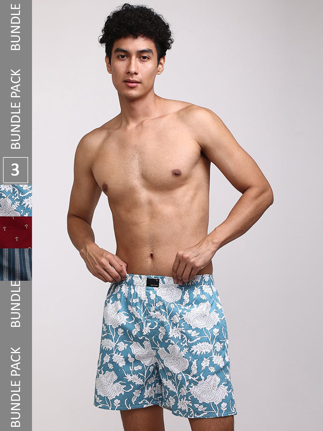 

Snitch Blue, Red & White Pack Of 3 Printed Pure Cotton Boxers 4MSBX9215-01-S