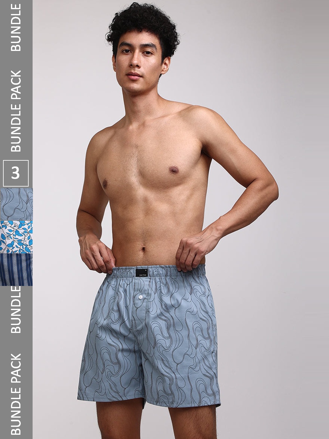 

Snitch Blue & White Pack Of 3 Printed Cotton Boxers 4MSBX9216-01-S